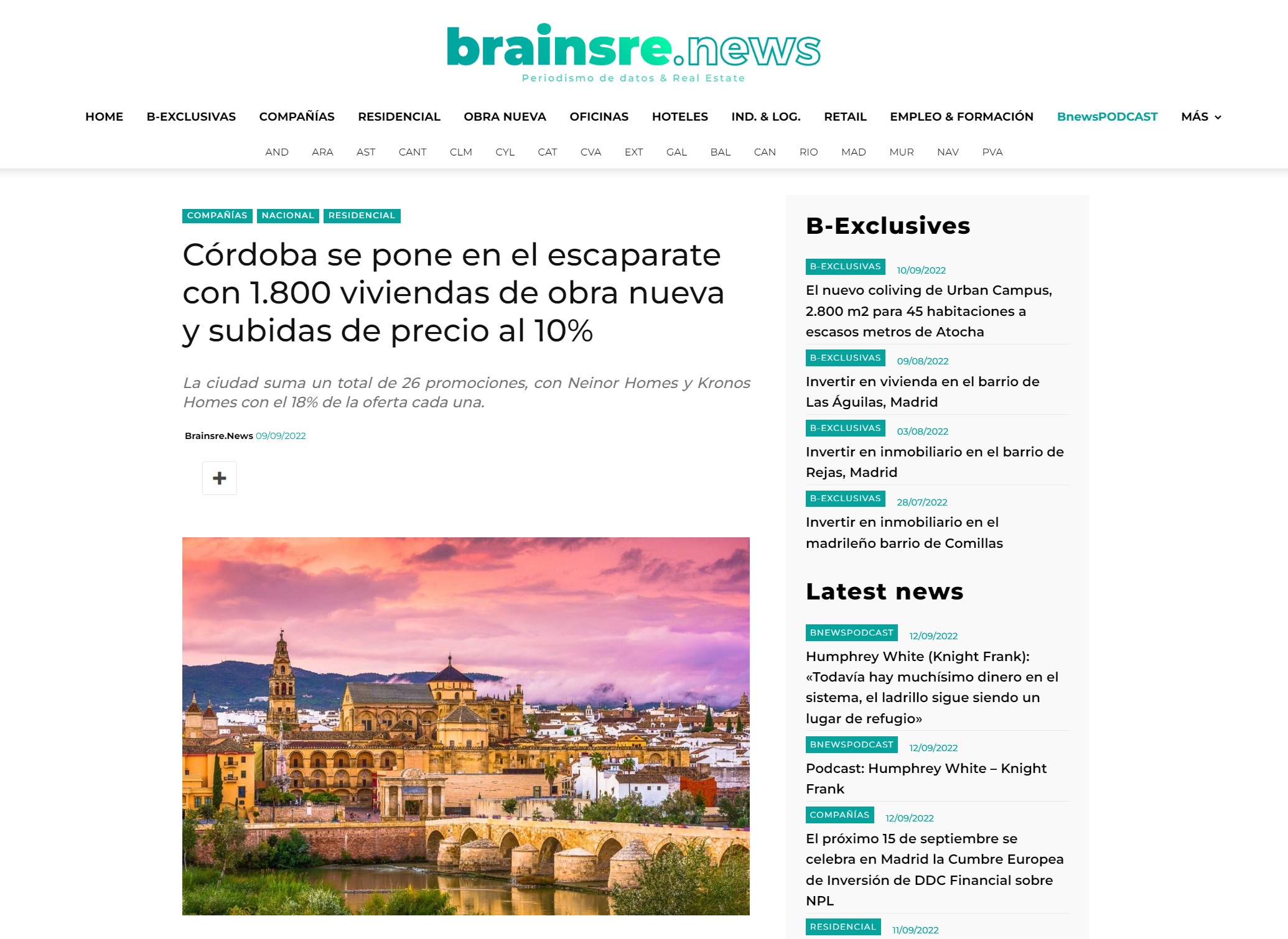 Kronos Homes entre las dos principales promotoras de Córdoba, ambas con un 18% de cuota de mercado.